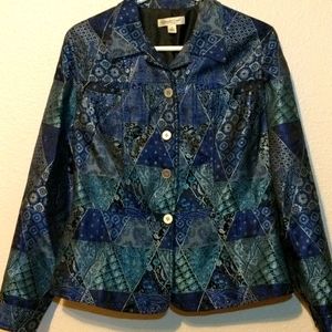 Coldwater Creek M Blue Patchwork Style Jacket
